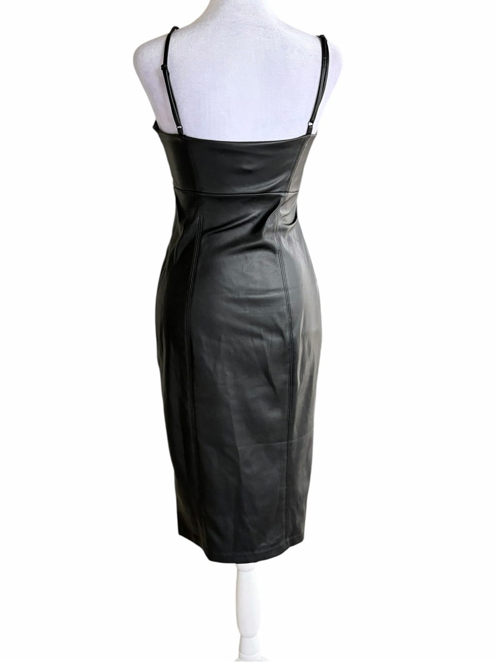 Express Black Faux Leather Slip Midi Dress with Front Slit - Picture 3 of 9